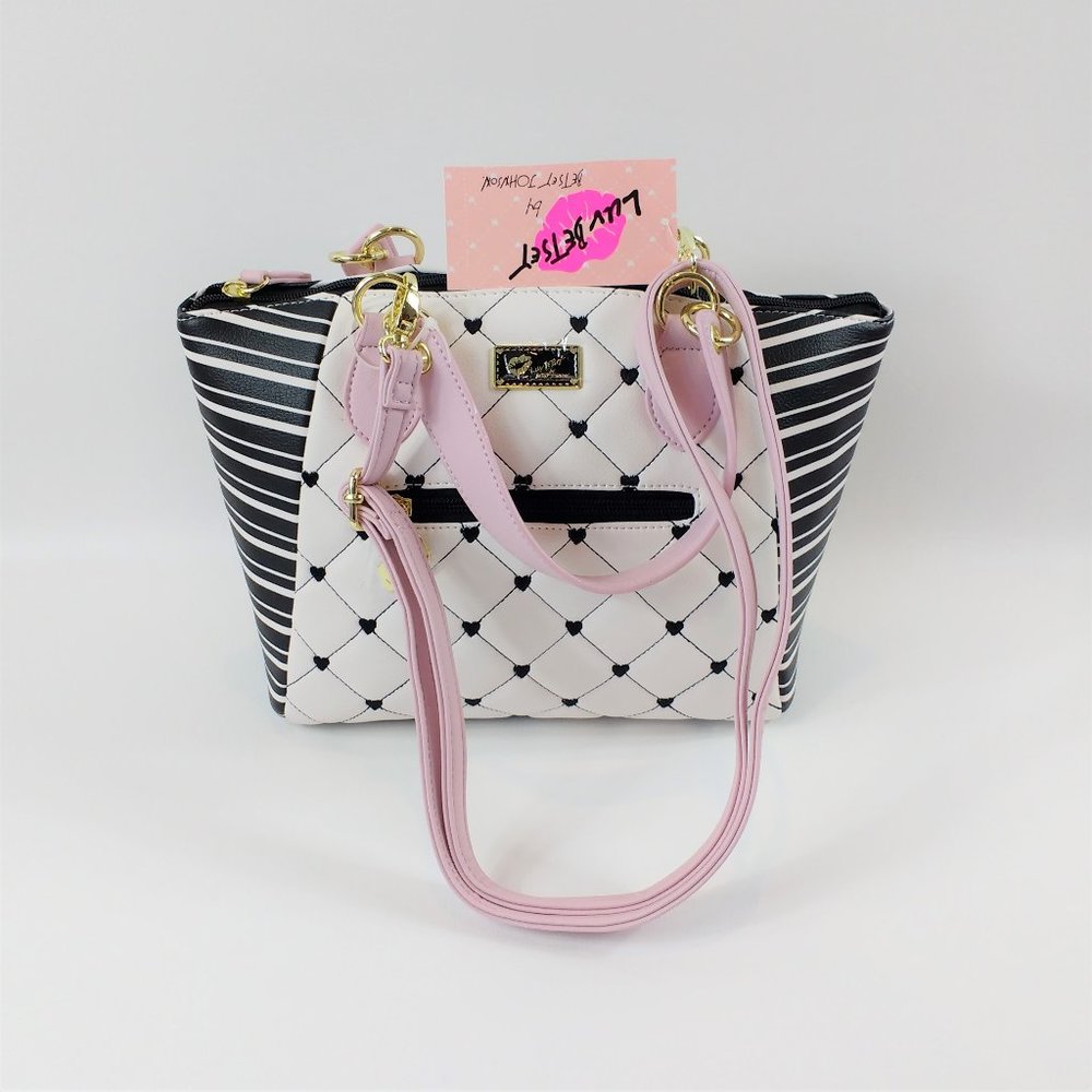 Luv Betsey Johnson White Black Quilted Satchel